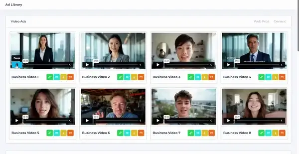 Web Pros Ad Library with AI video ads
